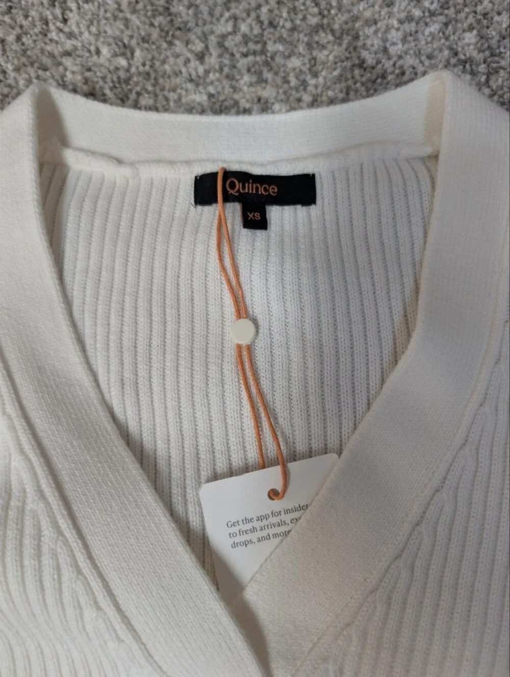Quince Ivory Cotton Ribbed Maternity Vneck Sweater XS side Zippers